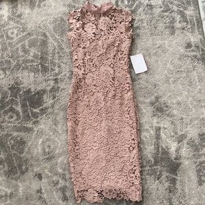 NWT Mauve Lace Midi Fitted Dress